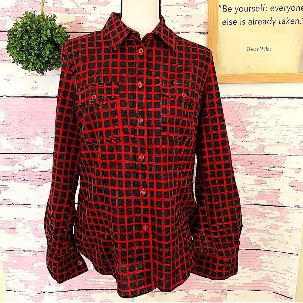 MICHAEL MICHAEL KORS Red Plaid Cotton Button Up Shirt Size Medium